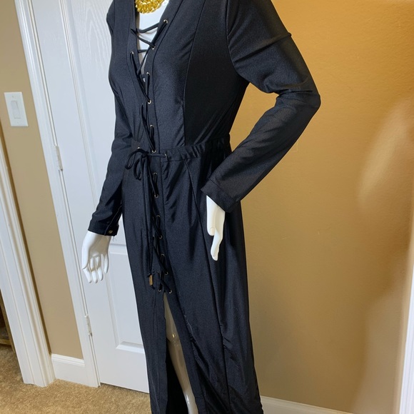 Black Dress with Criss Cross Ties Lycra Large - Picture 4 of 9